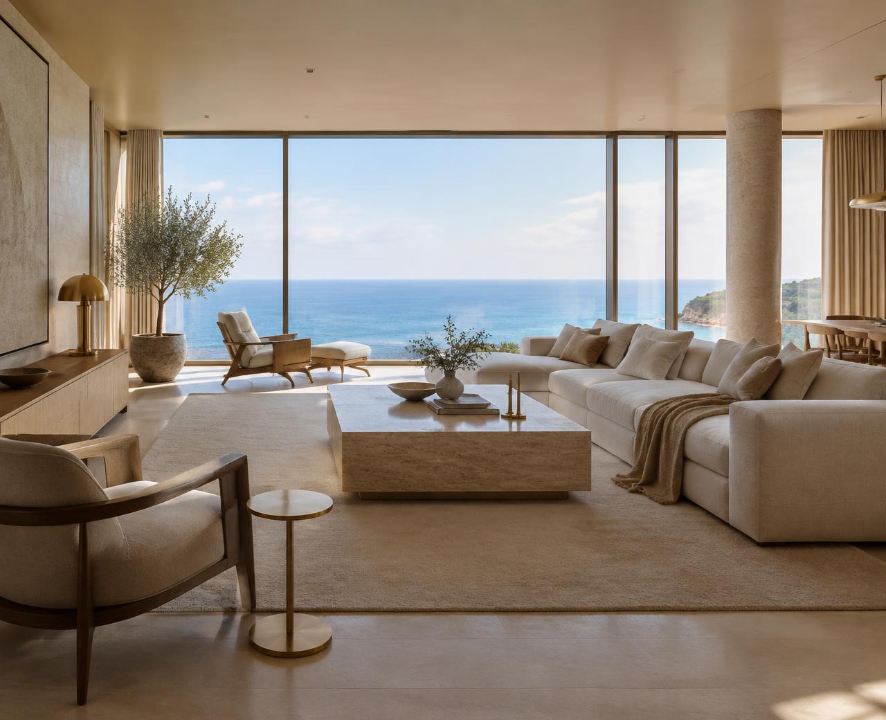 Sea facing living room in a new island residence
