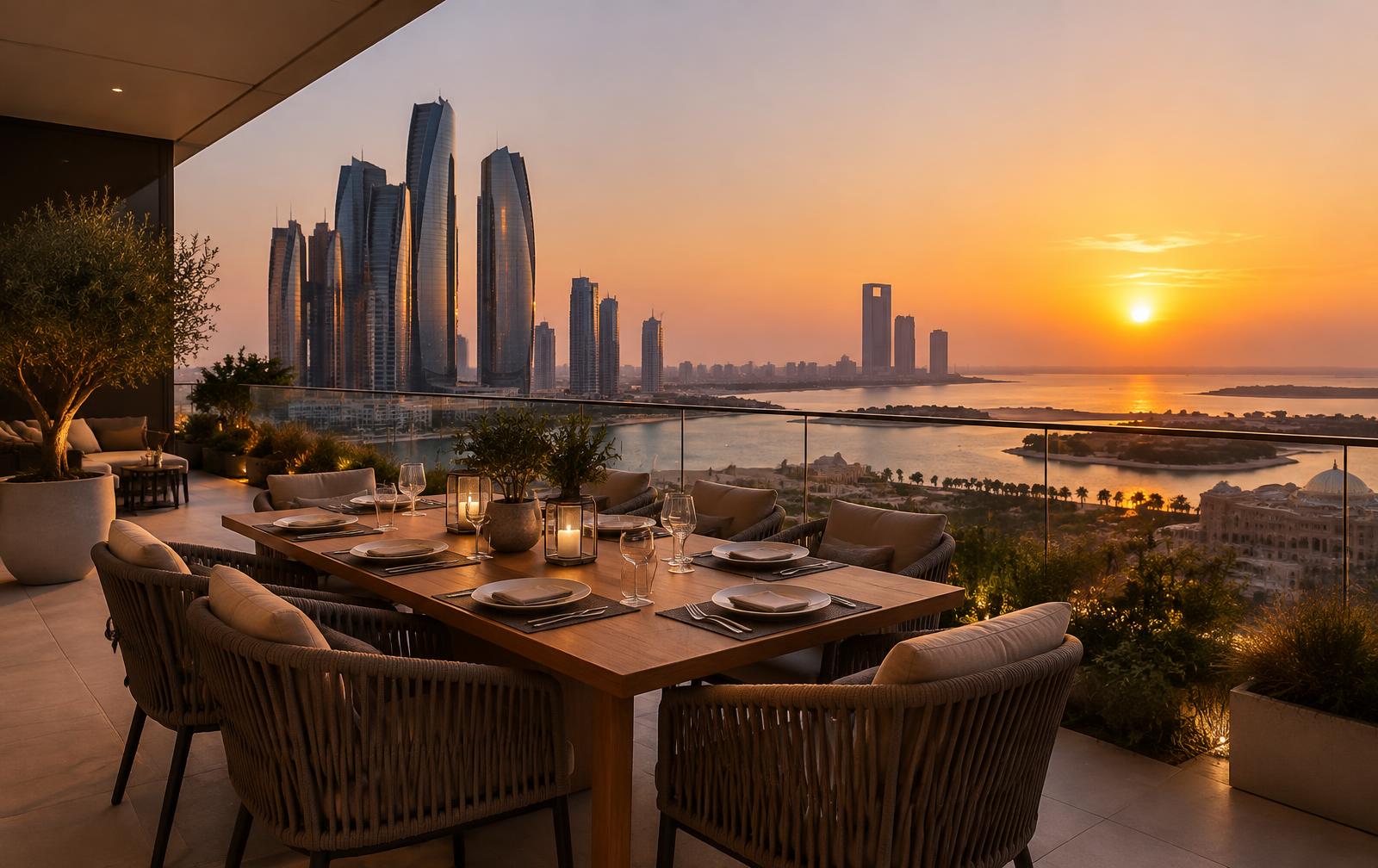 Private terrace dining above the Corniche